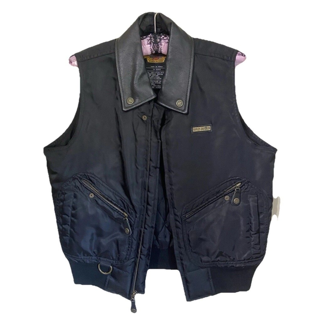 Harley Davidson Woman Black Vest Size X-Small Polycotton with Leather Collar